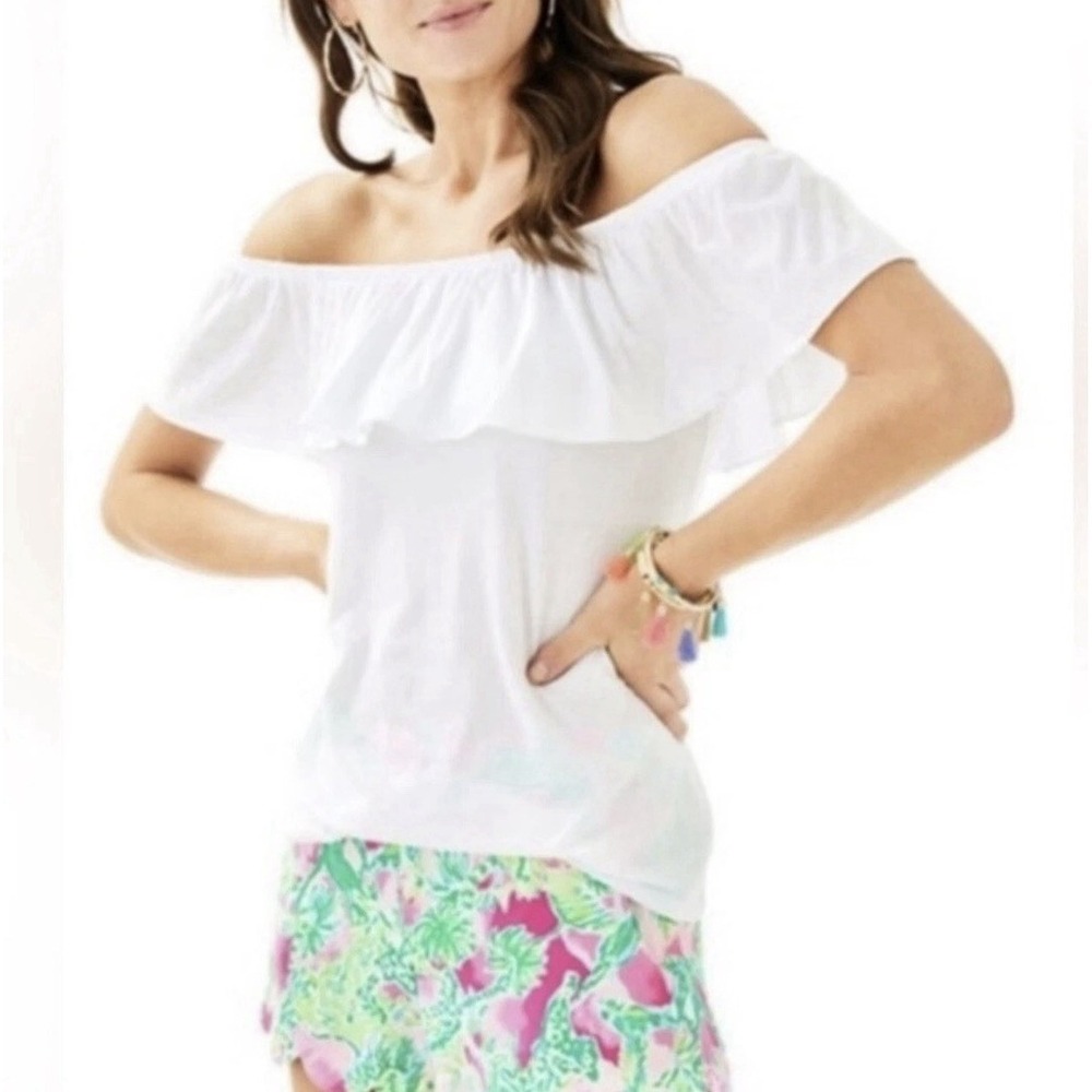 Lilly Pulitzer La Fortuna Ruffle Off Shoulder Top Resort White Size Lg